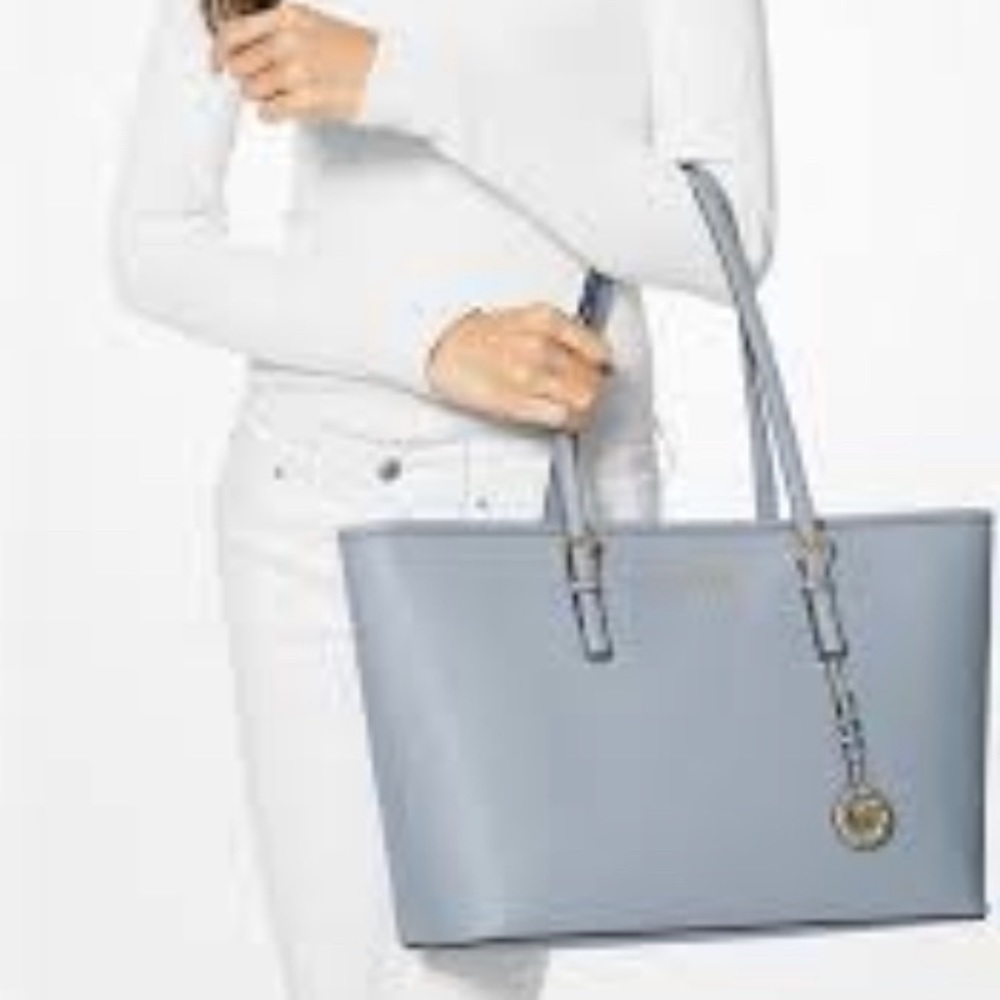 Michael Kors Jet Set Travel Tote Light Grey Saffiano Leather